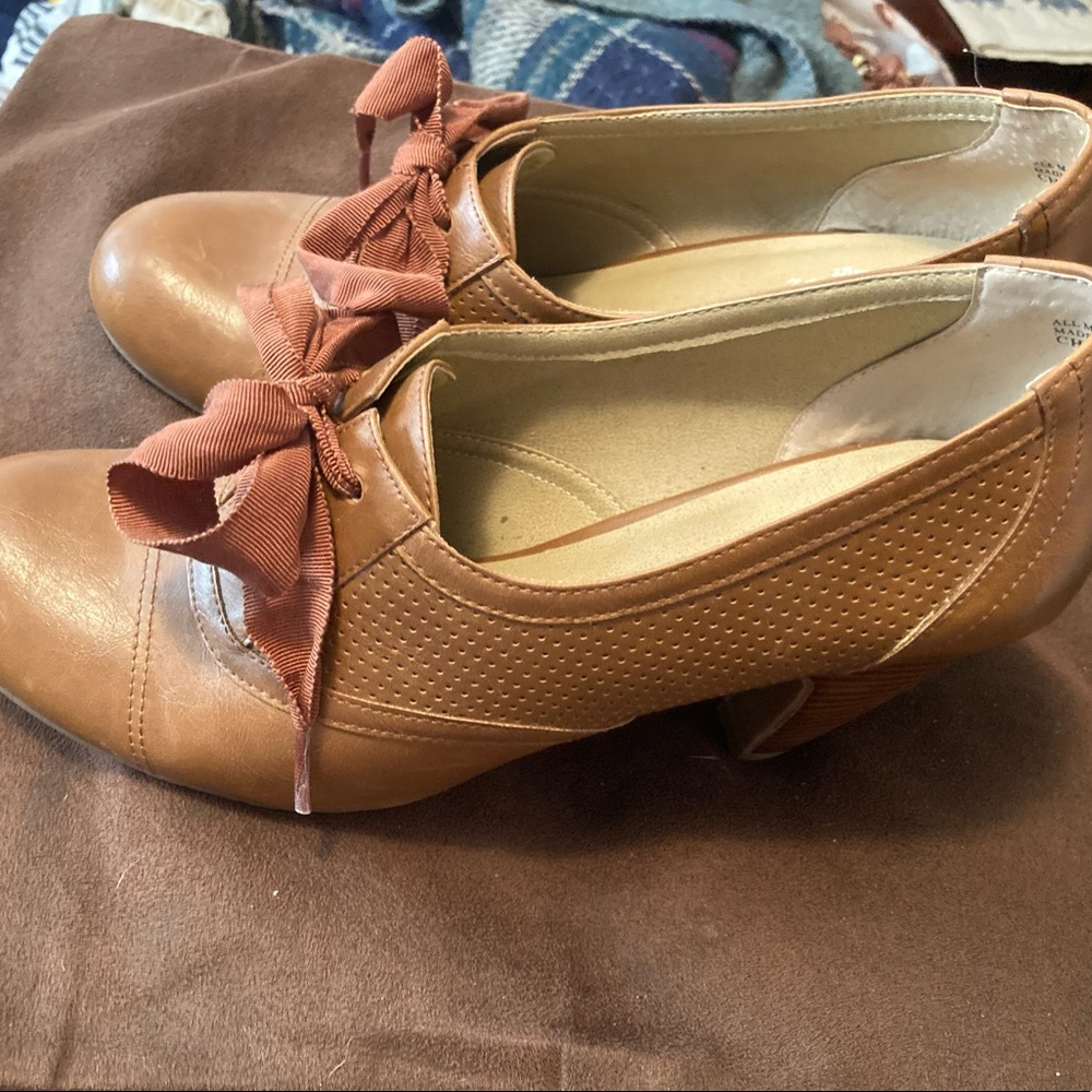 Brown, bootie heels.